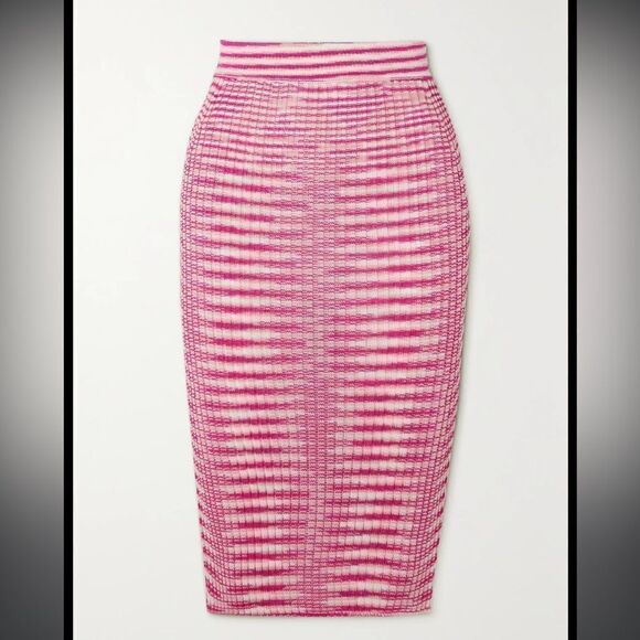 NEW Missoni Striped High Waisted Ribbed Knit Midi Skirt Pink White Size 2 - Picture 5 of 15